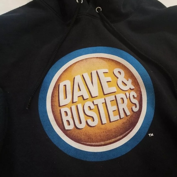 VINTAGE Dave and Busters Black Hoodie PULLOVER WITH DRAWSTRING CLOSURE. - Picture 3 of 7